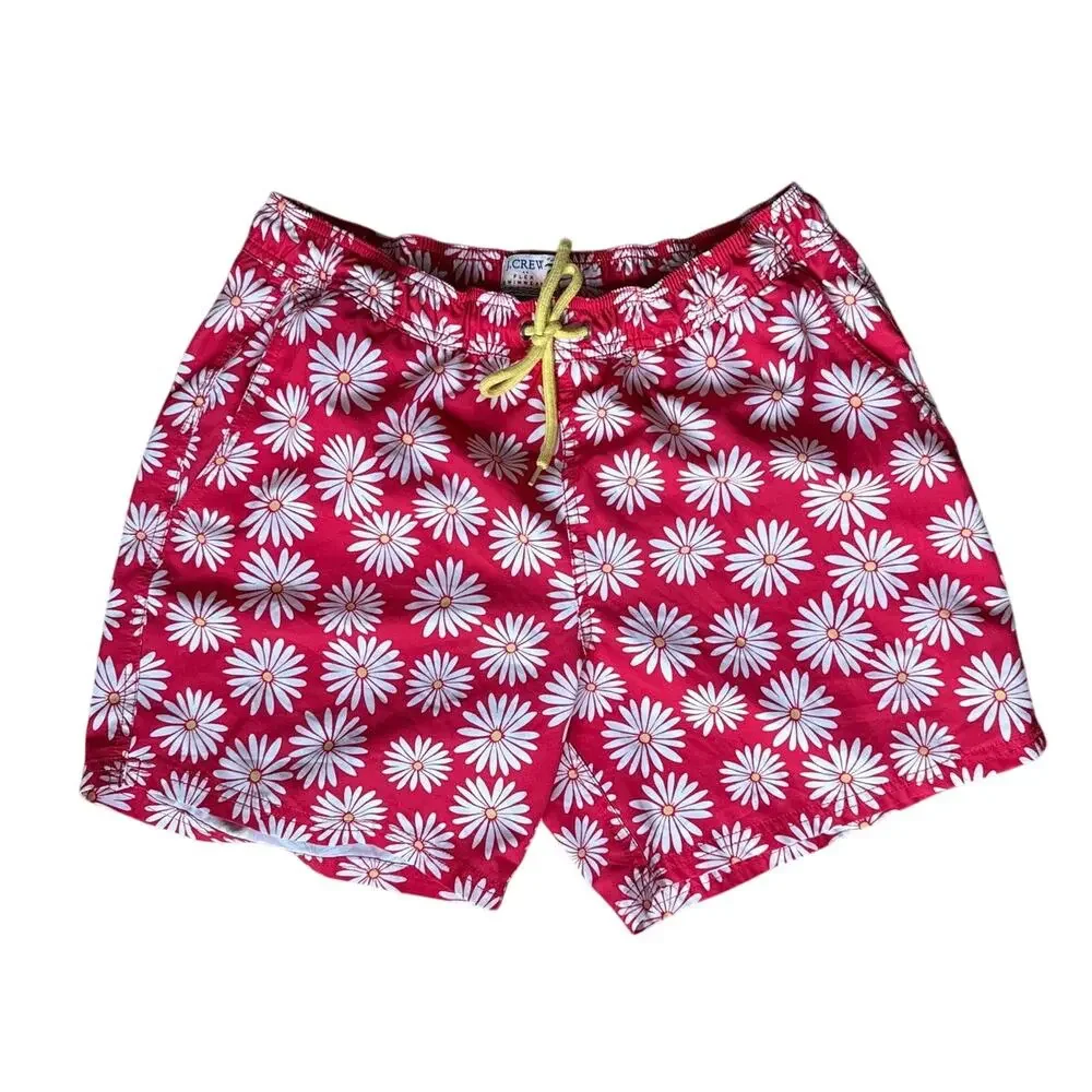 J.Crew Men's Swim Trunks In Red Daisy Print Size Medium